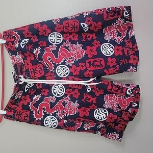 Mandarin Orange Red Blue White Board Shorts Dragon Design Size 38